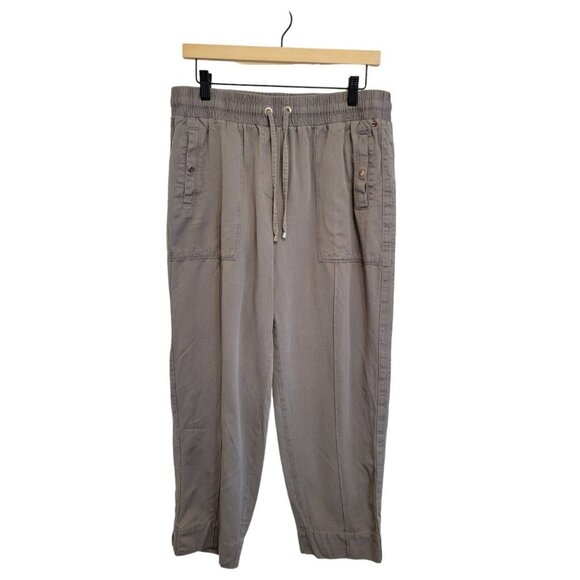 Tommy Hilfiger Olive Army Green Khakis Cargo Capri Pants M Cropped Utility Baggy - Picture 1 of 10